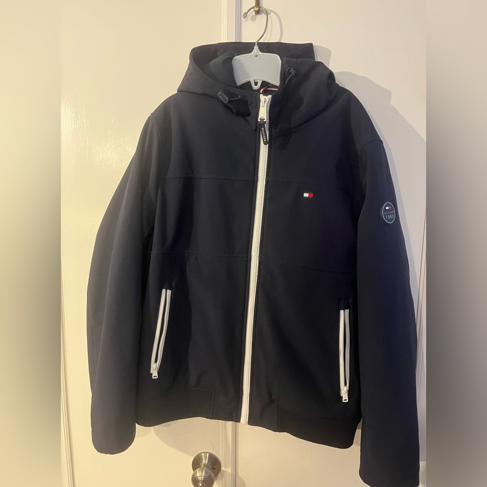 Tommy Hilfiger Men's Black Windbreaker with White Accents
